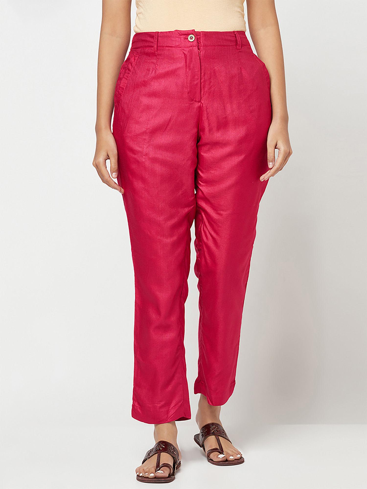 pink viscose silk slim fit pant