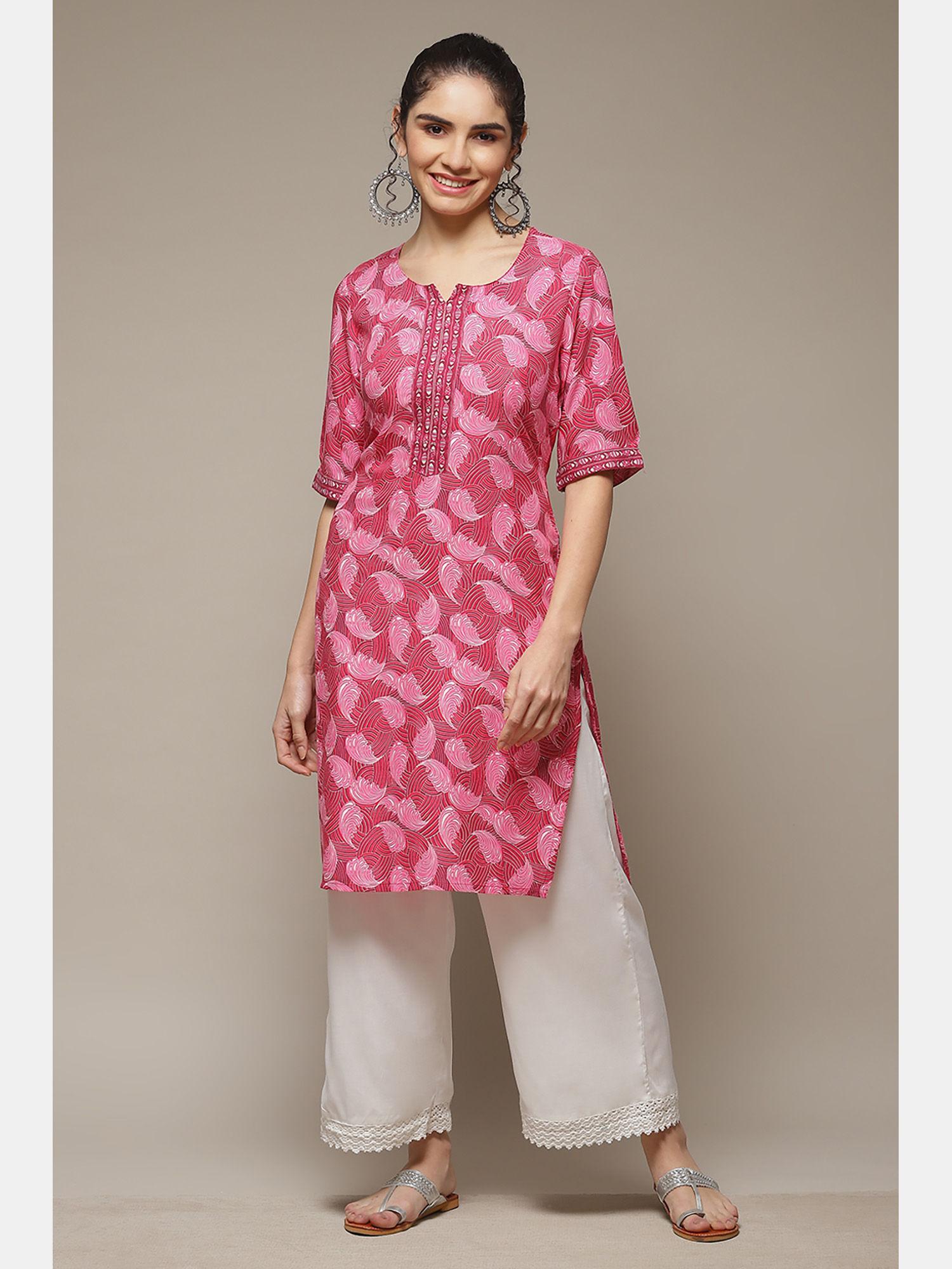 pink viscose straight kurta