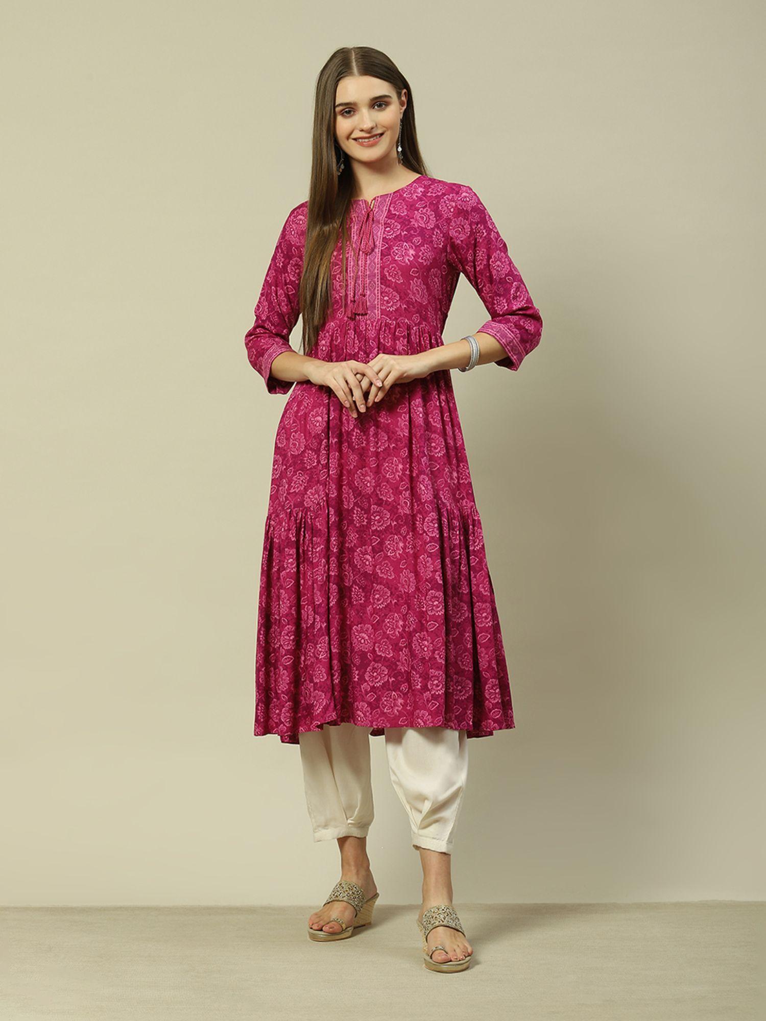 pink viscose straight printed kurta