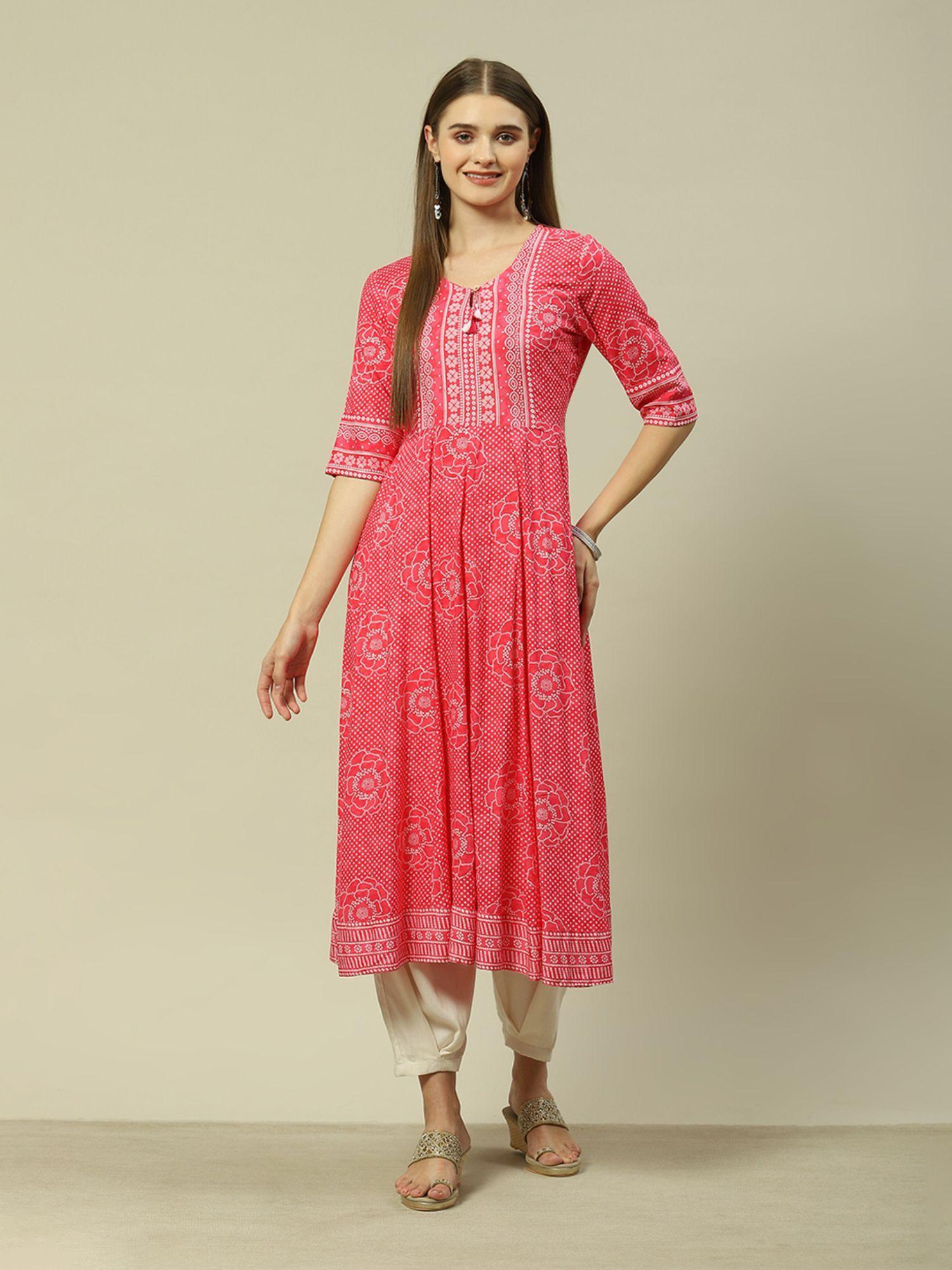 pink viscose straight printed kurta