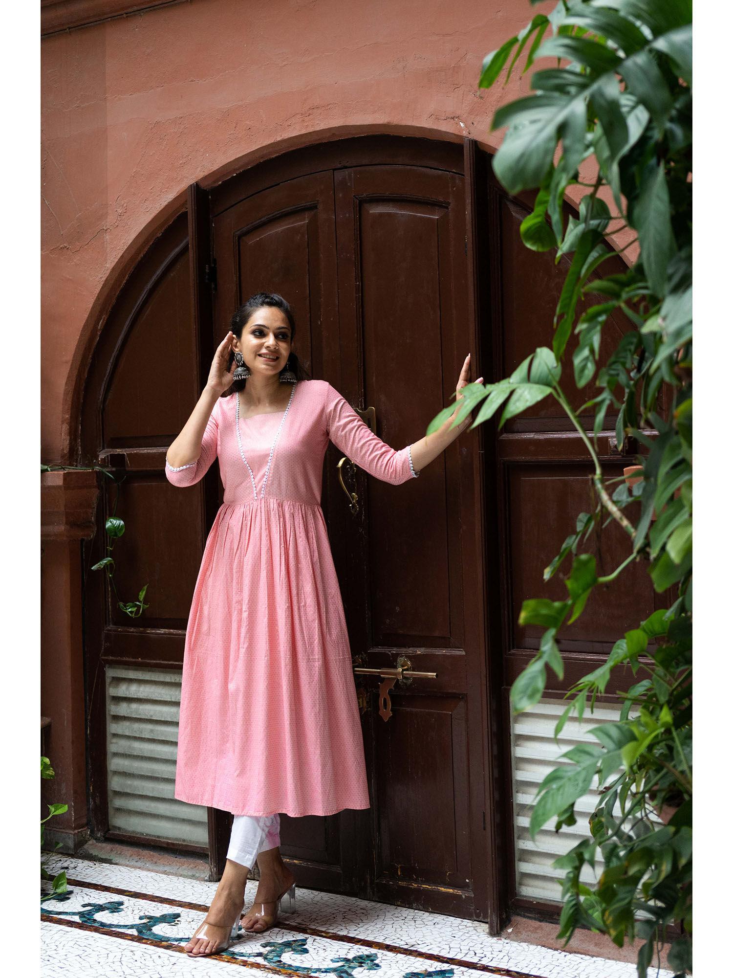 pink viscose woven buti design kurta