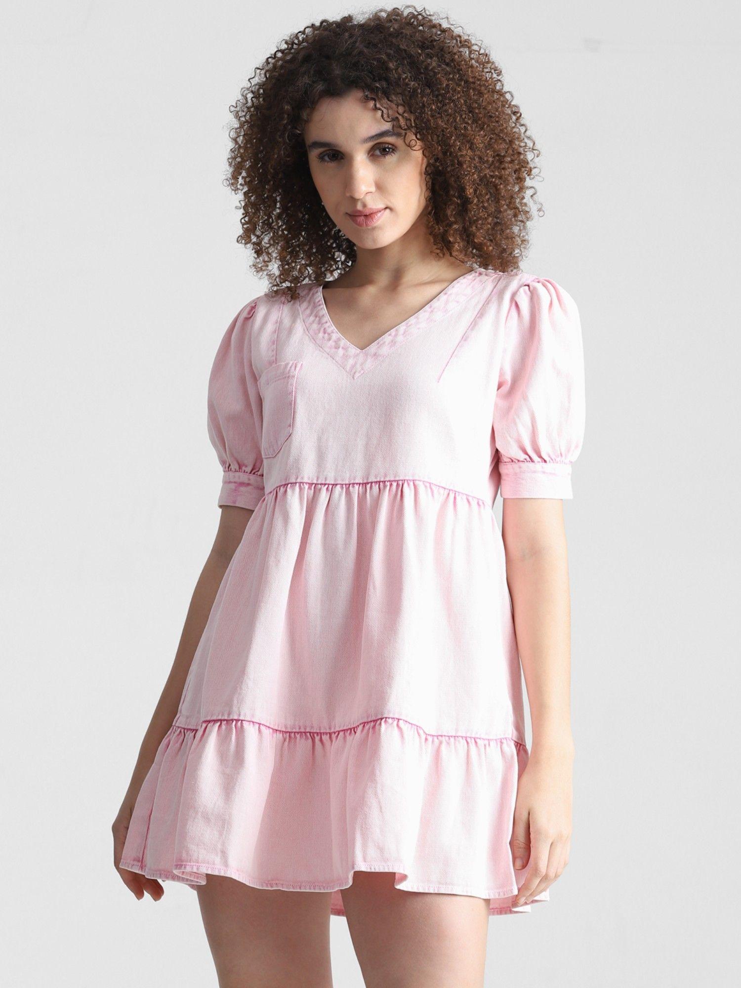 pink washed tiered dress