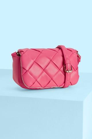 pink weaved casual pu women cross body bag