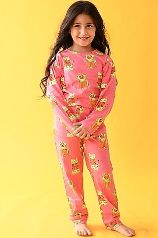pink wildcat motif printed pyjama set