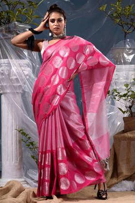pink with silver zari work tissue silk saree and jacquard woven traditional design in borders with blouse piece - pink