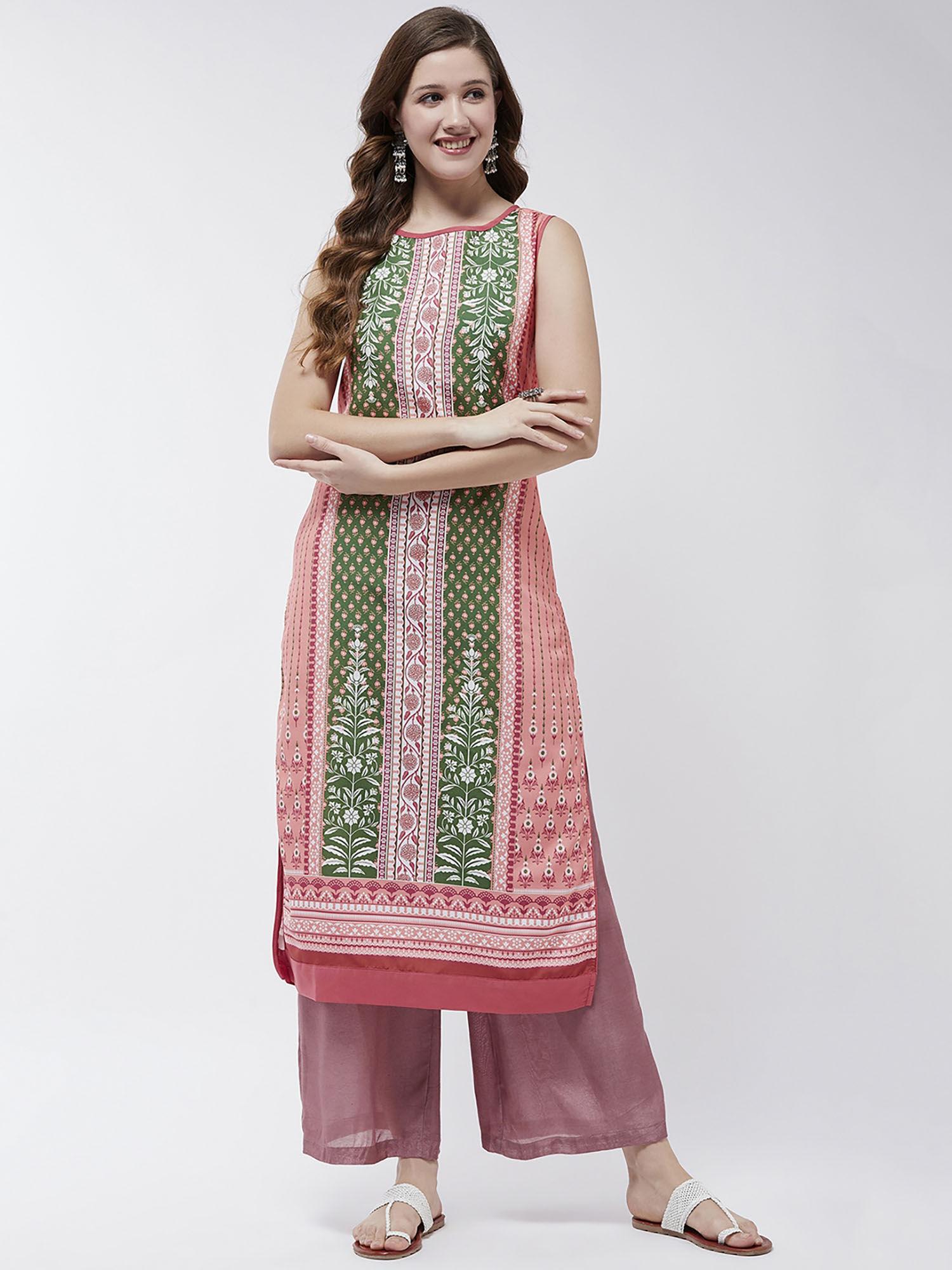 pink women's jaipur haat placement sleeveless kurta