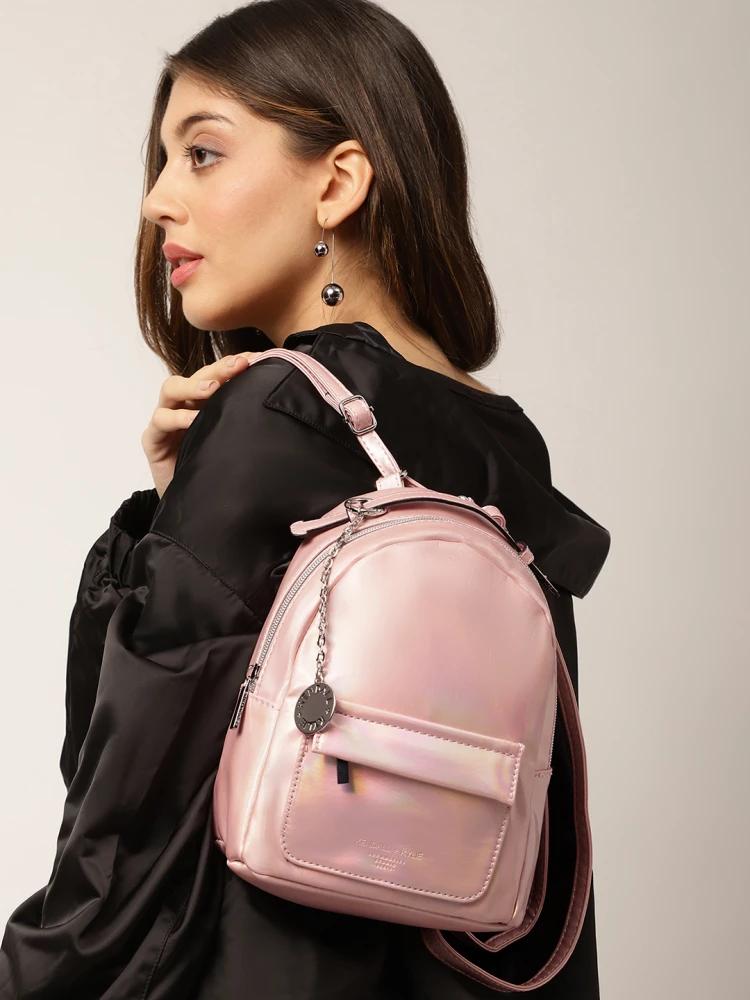 pink women solid backpack