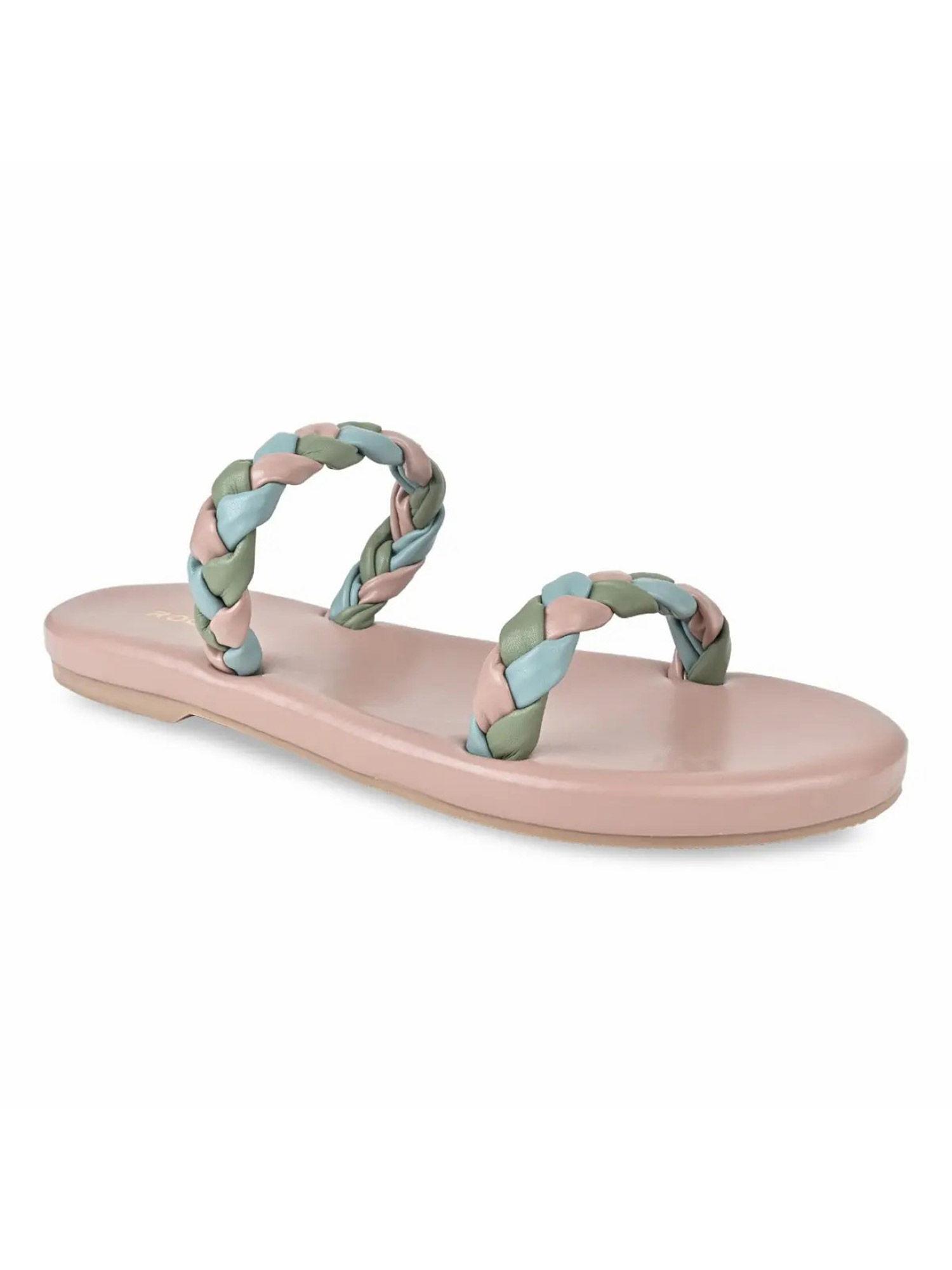 pink women solid braided sliders