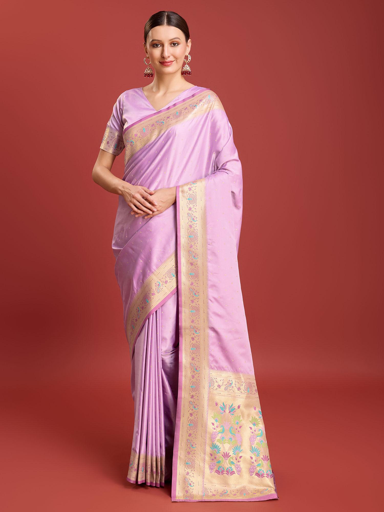 pink womens opulent paithani silk saree in regal with unstitched blouse piece