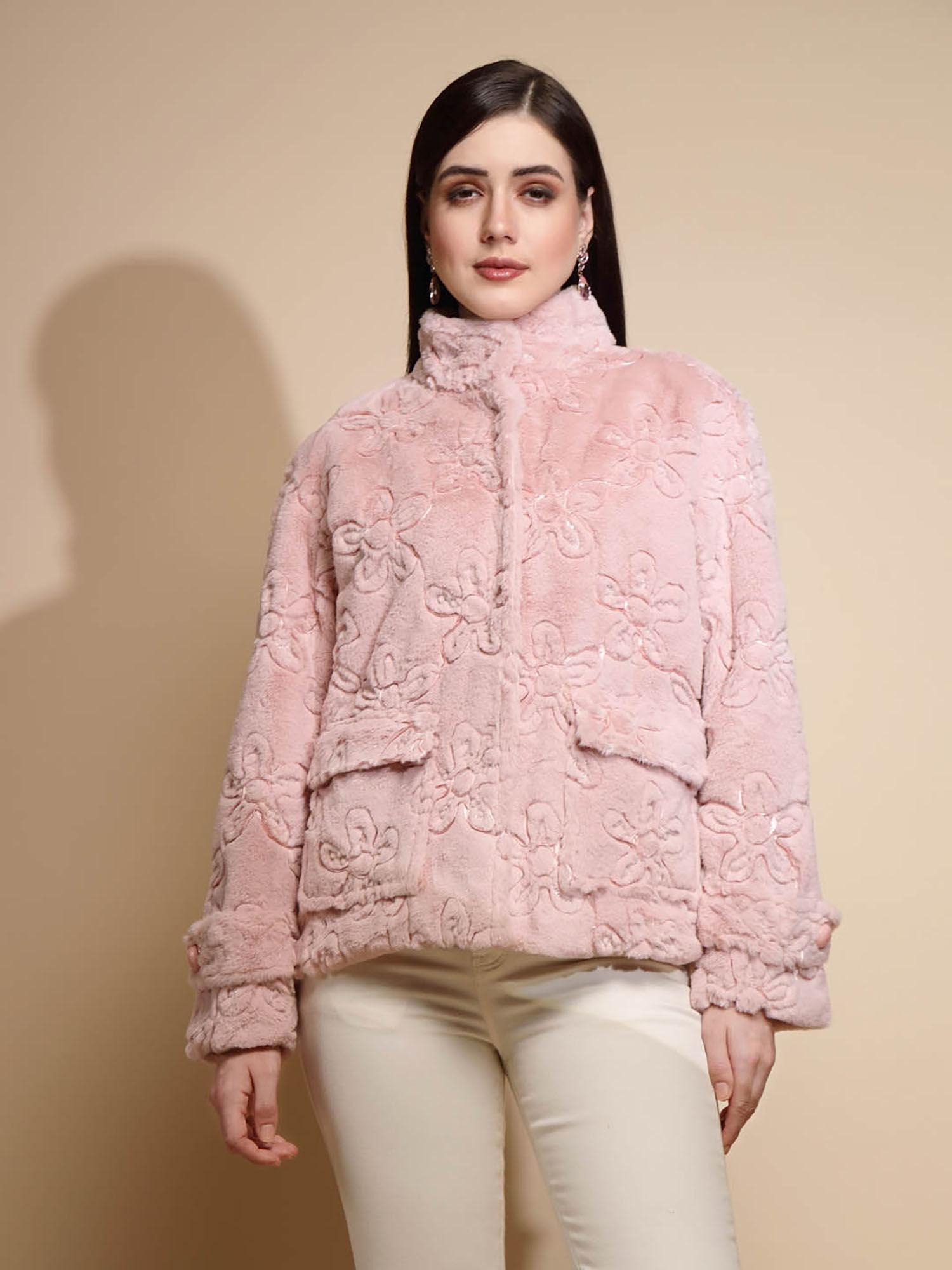 pink woolen bomber jacket