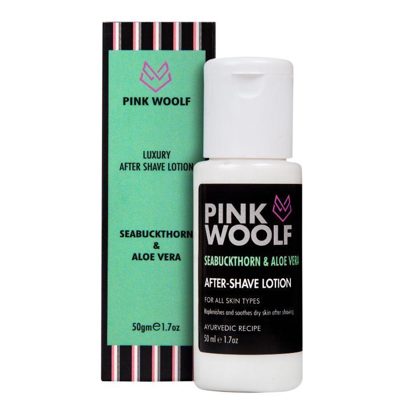 pink woolf after shave lotion (seabuckthorn & aloe vera), soothes & moisturizes dry skin