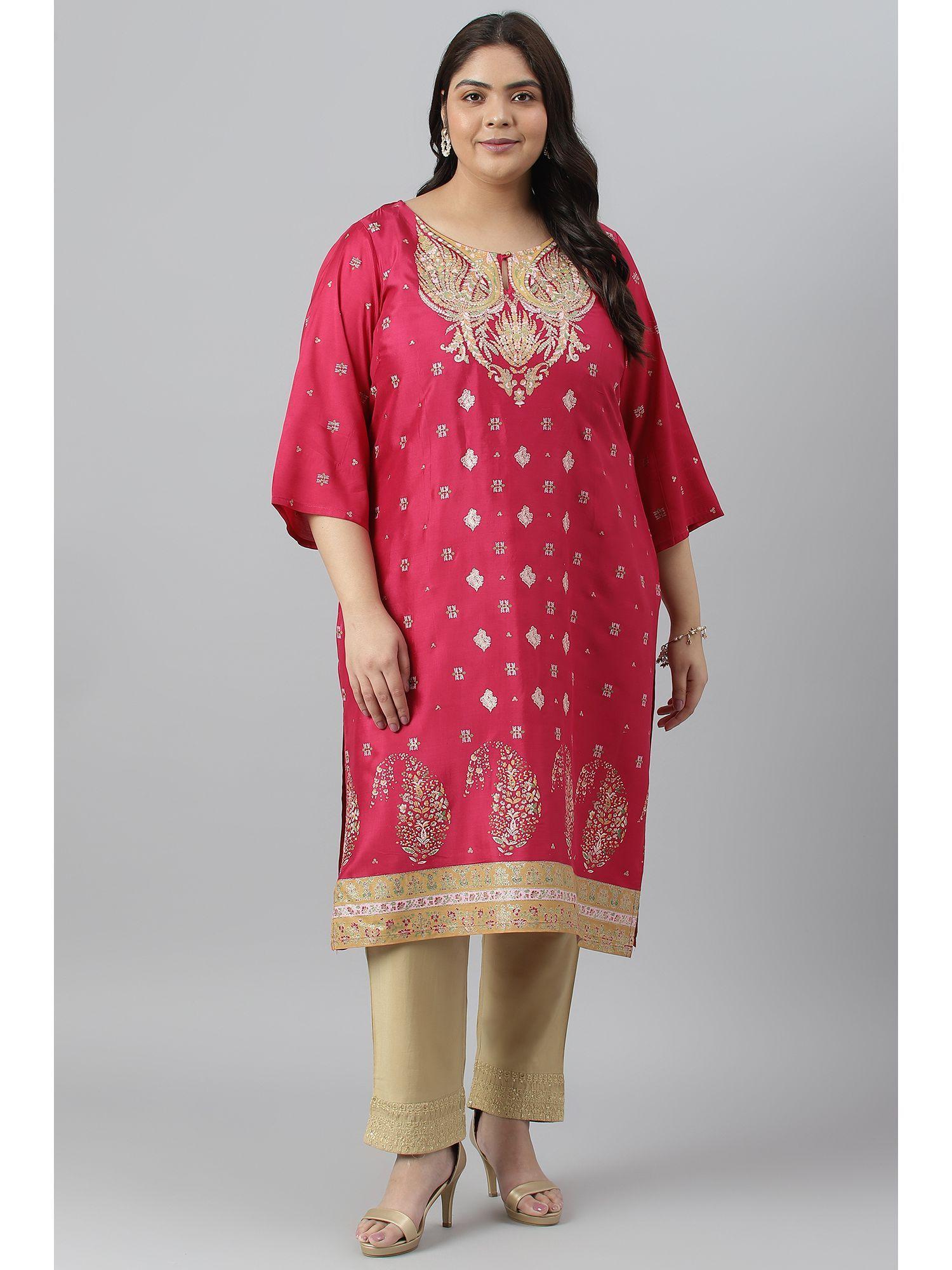 pink woven kurta