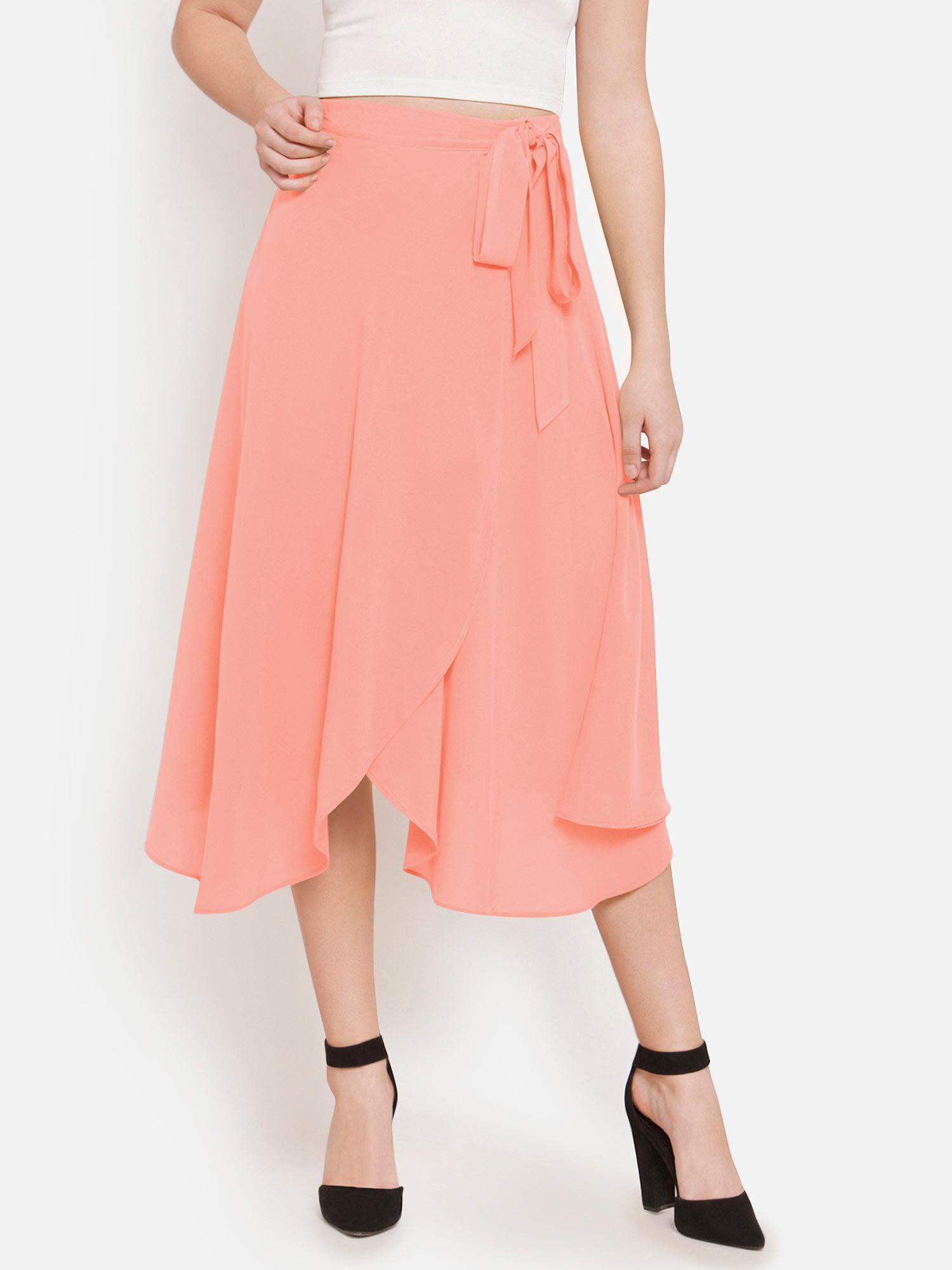 pink wrap midi skirt