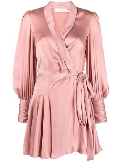 pink wrap mini dress