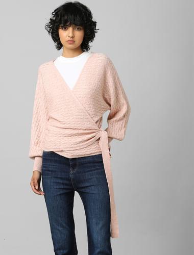 pink wrapover cardigan