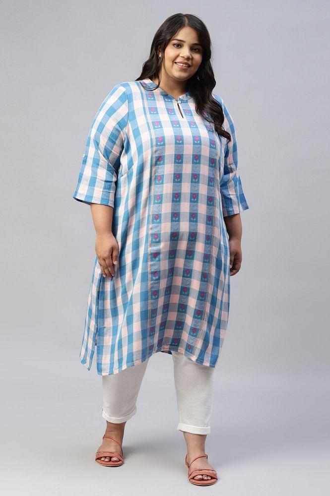 pink yarn dyed mandarin collar plus size kurta