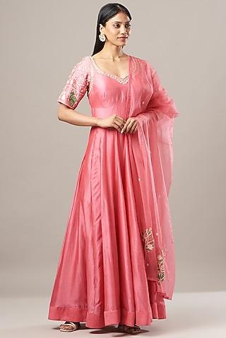 pink zardosi embroidered anarkali set