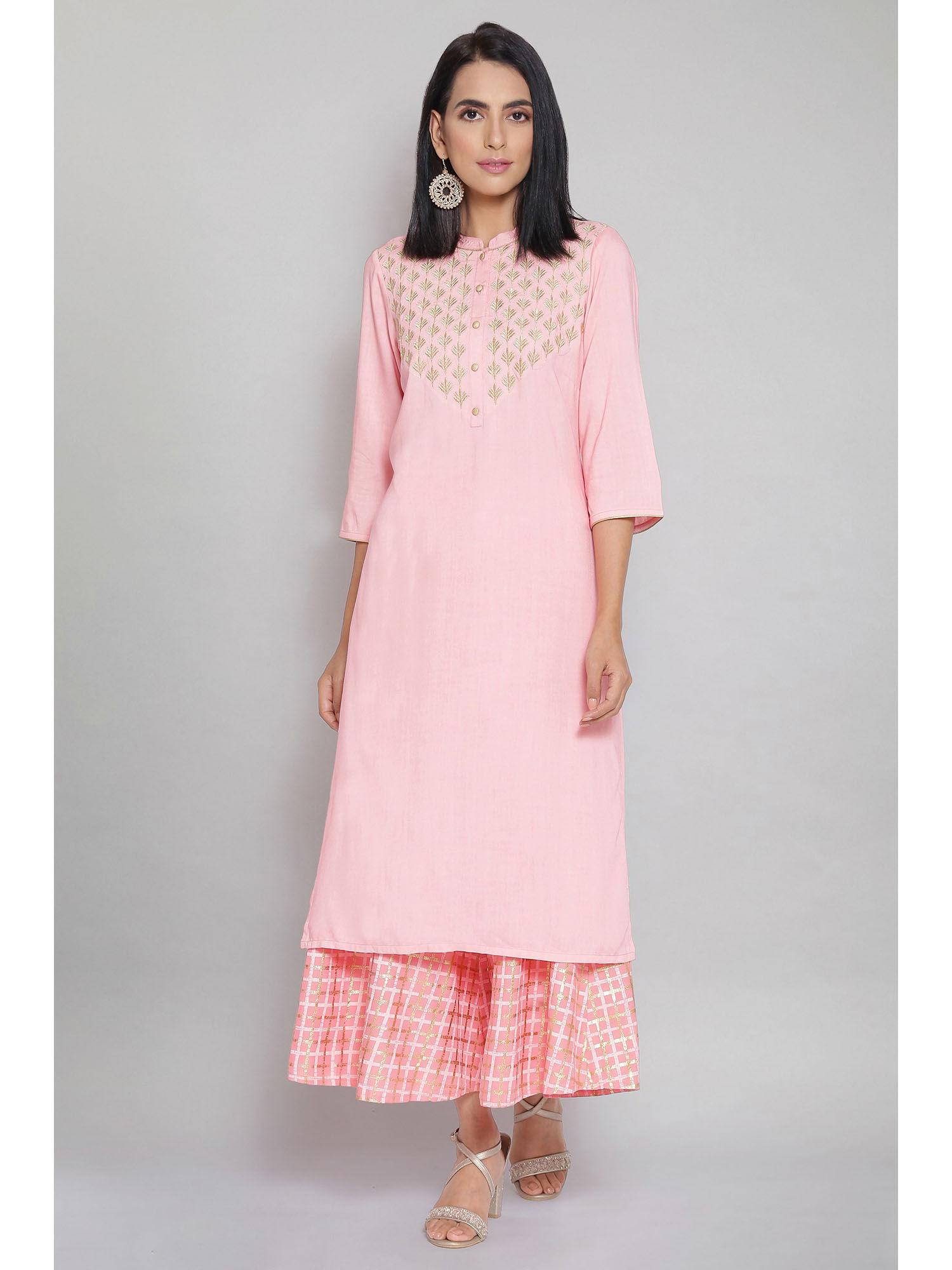 pink zari embroidered kurta