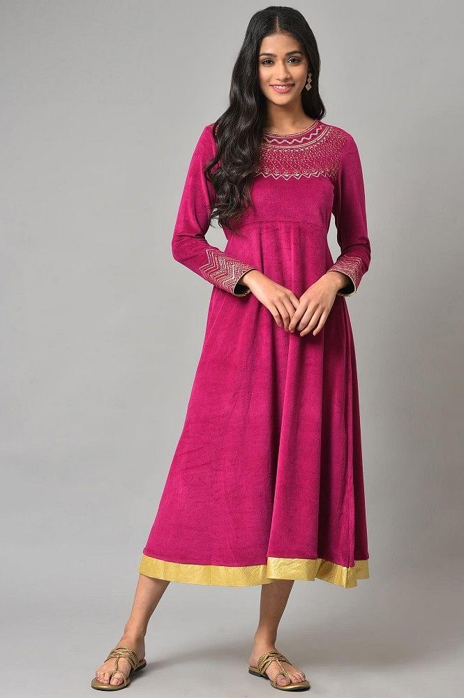 pink zari embroidered long dress