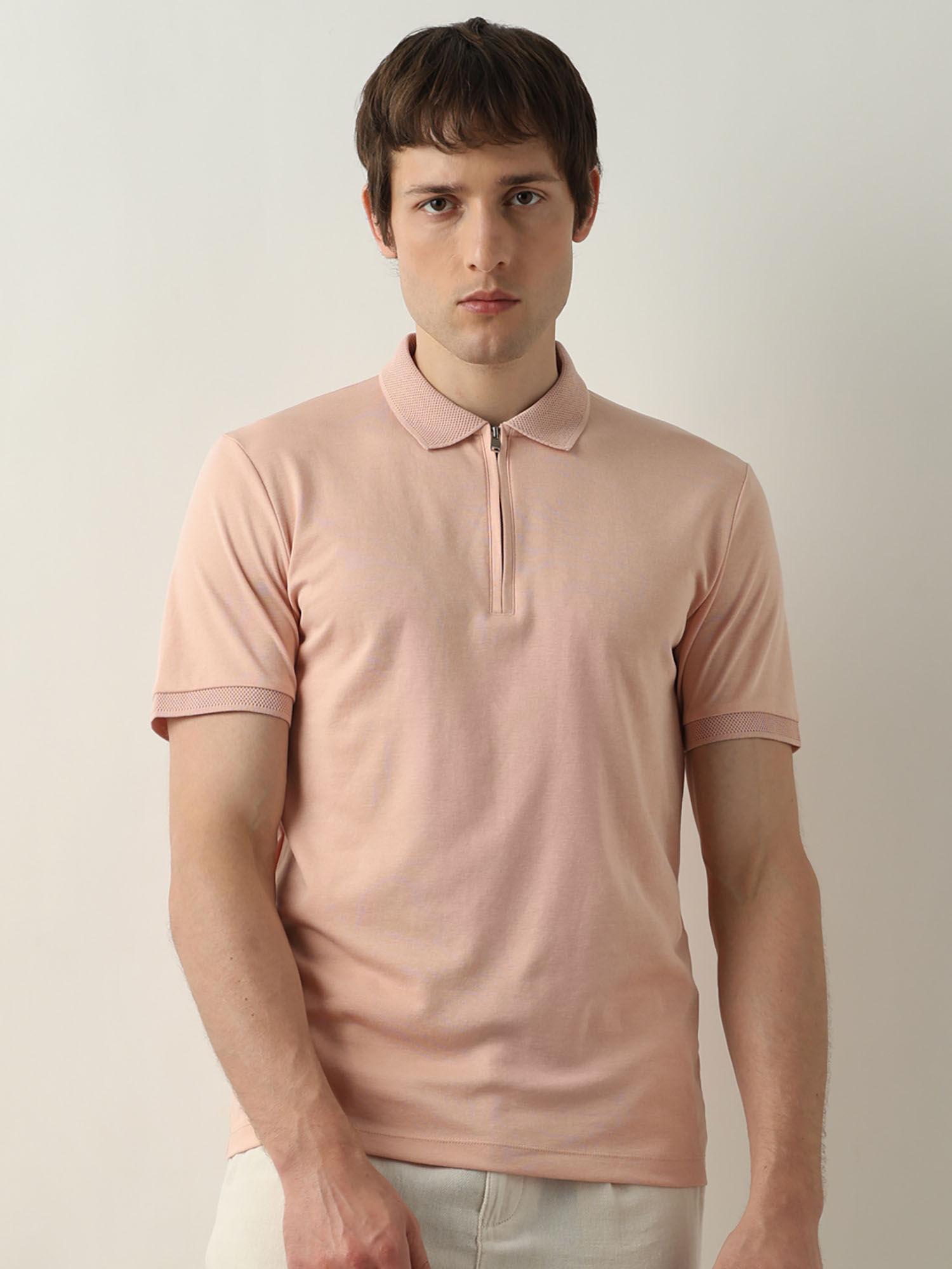 pink zip detail polo t-shirt