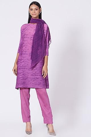 pinkish purple polyester tunic set with scarf