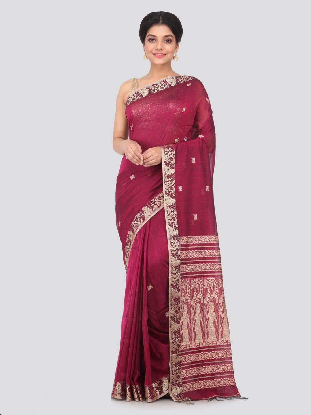 pinkloom maroon woven design pure cotton handloom sustainable saree