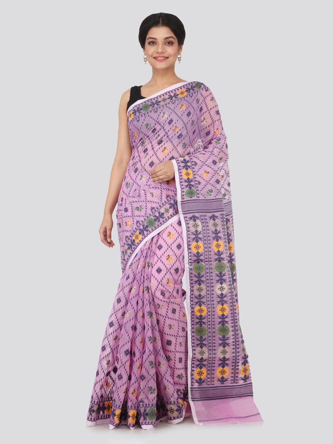 pinkloom purple woven design handloom jamdani sustainable saree