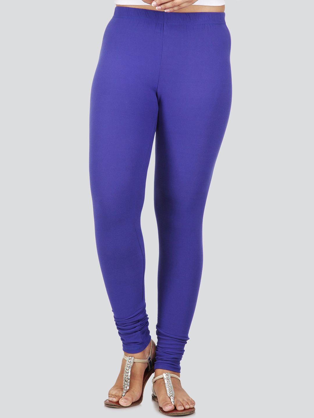 pinkloom women blue solid churidar-length leggings