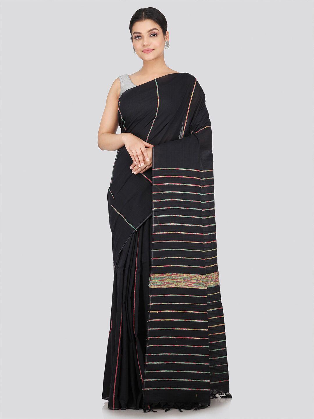 pinkloom black & pink woven design pure cotton saree