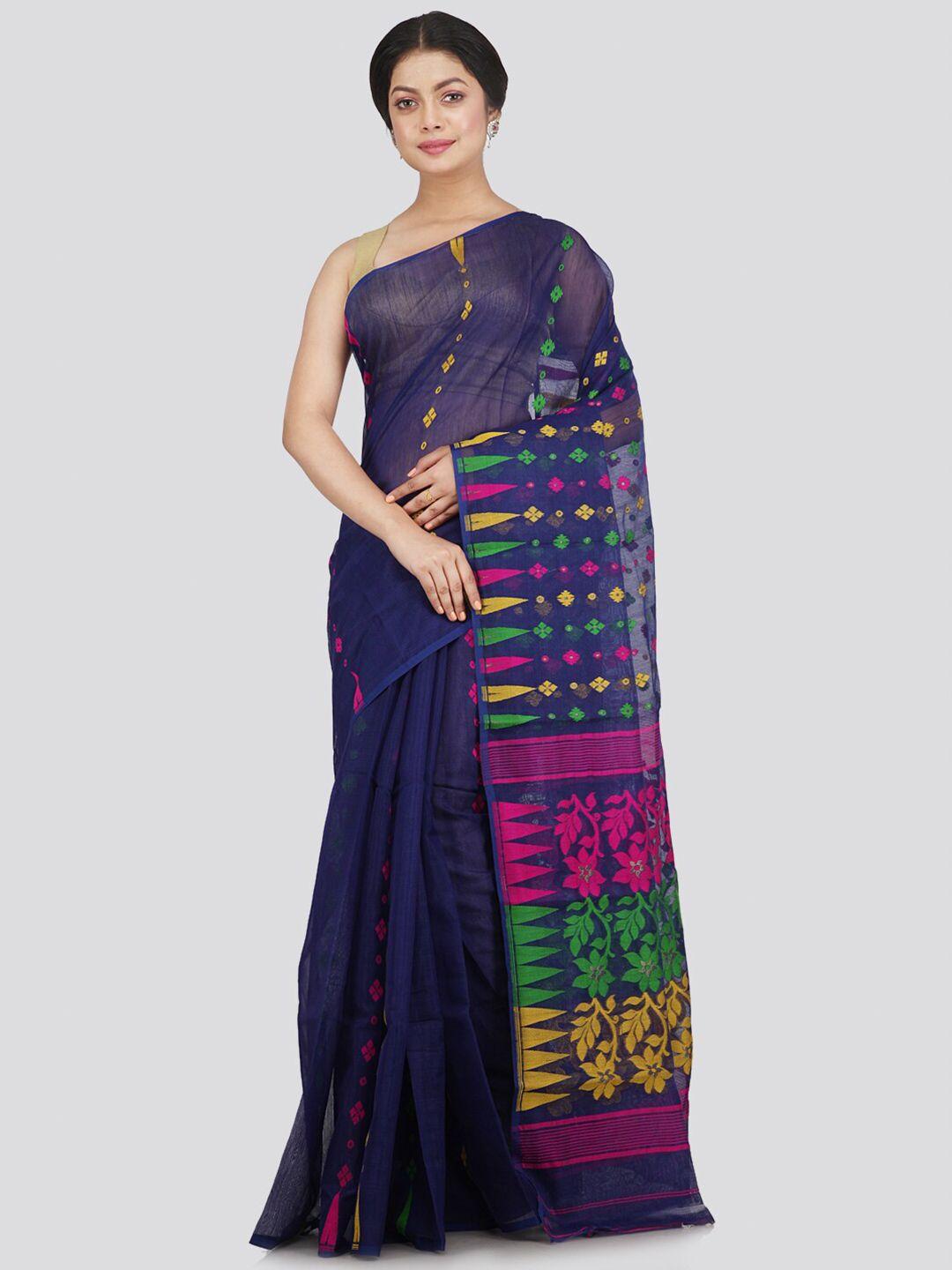 pinkloom blue & green woven design jamdani saree