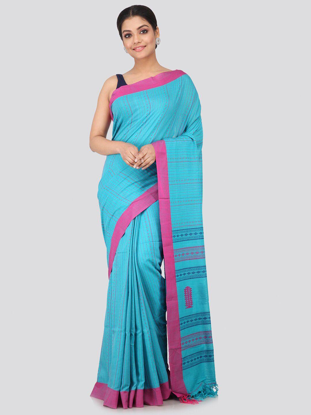 pinkloom blue & pink pure cotton saree