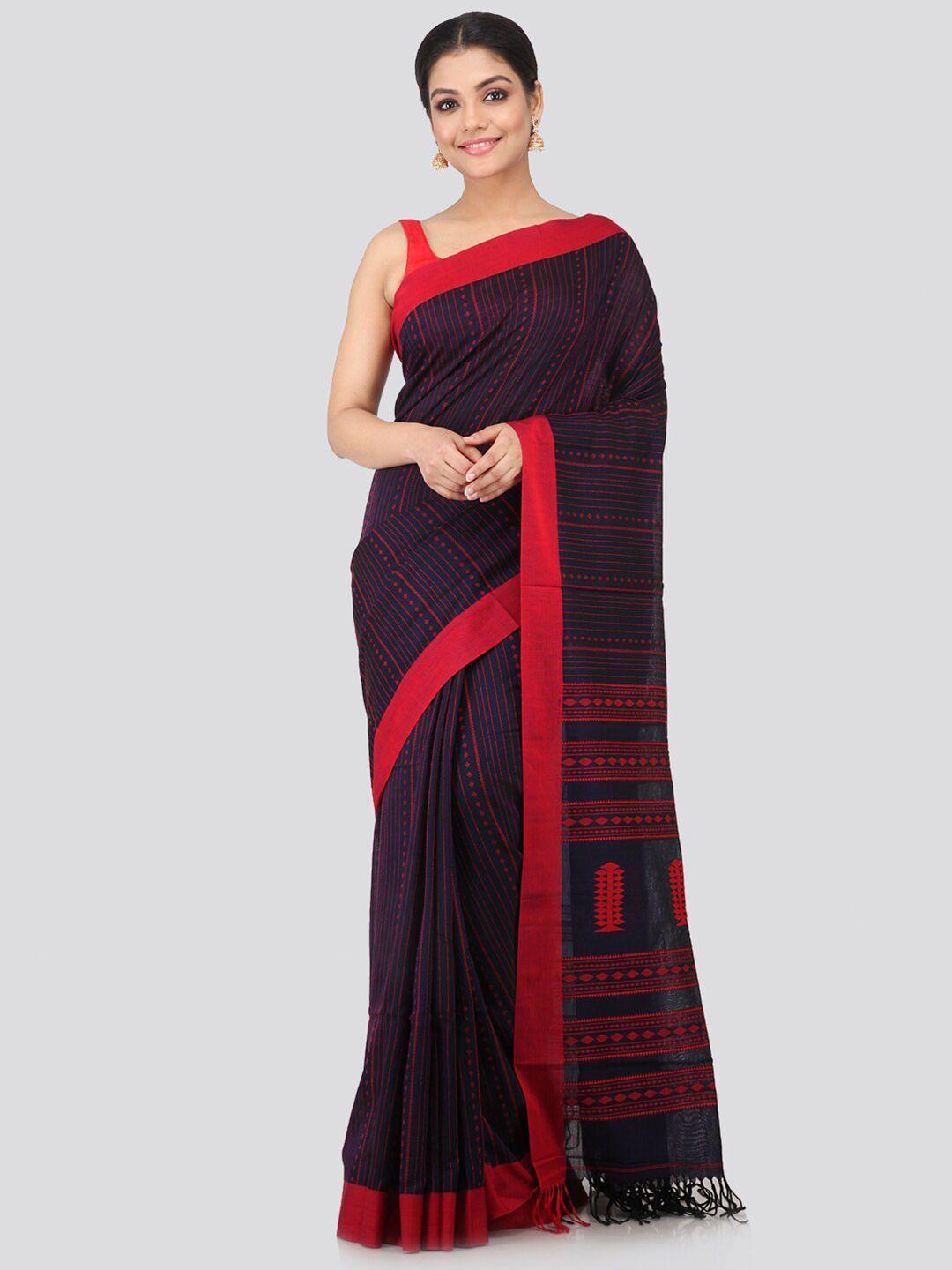 pinkloom blue & red pure cotton handloom sustainable saree