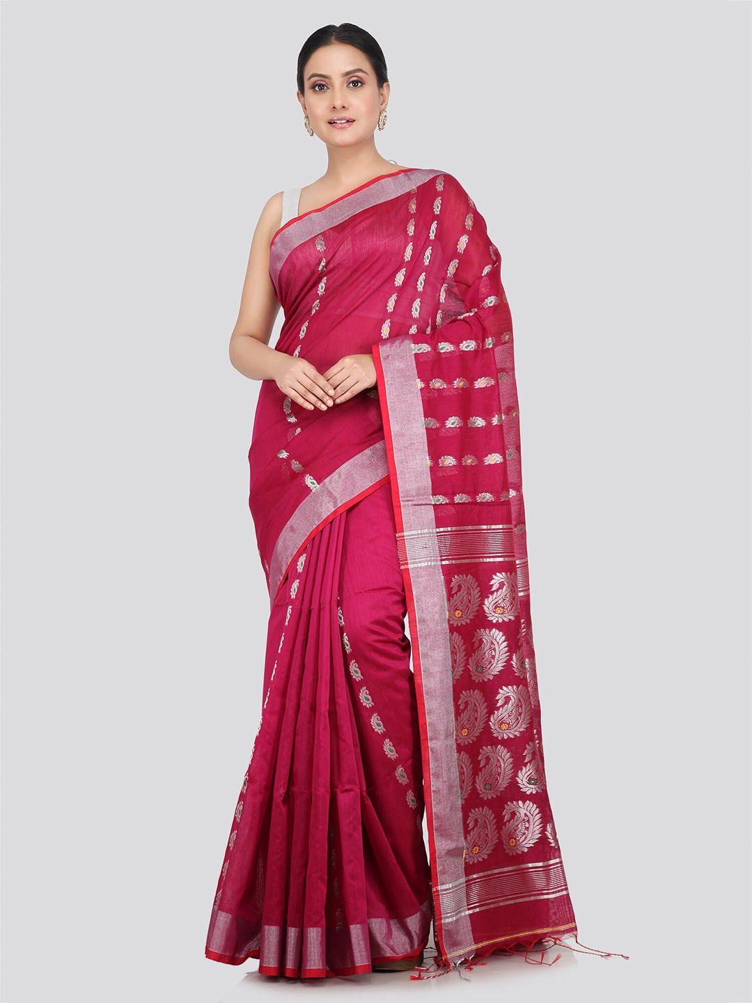 pinkloom ethinic motif woven design handloom saree
