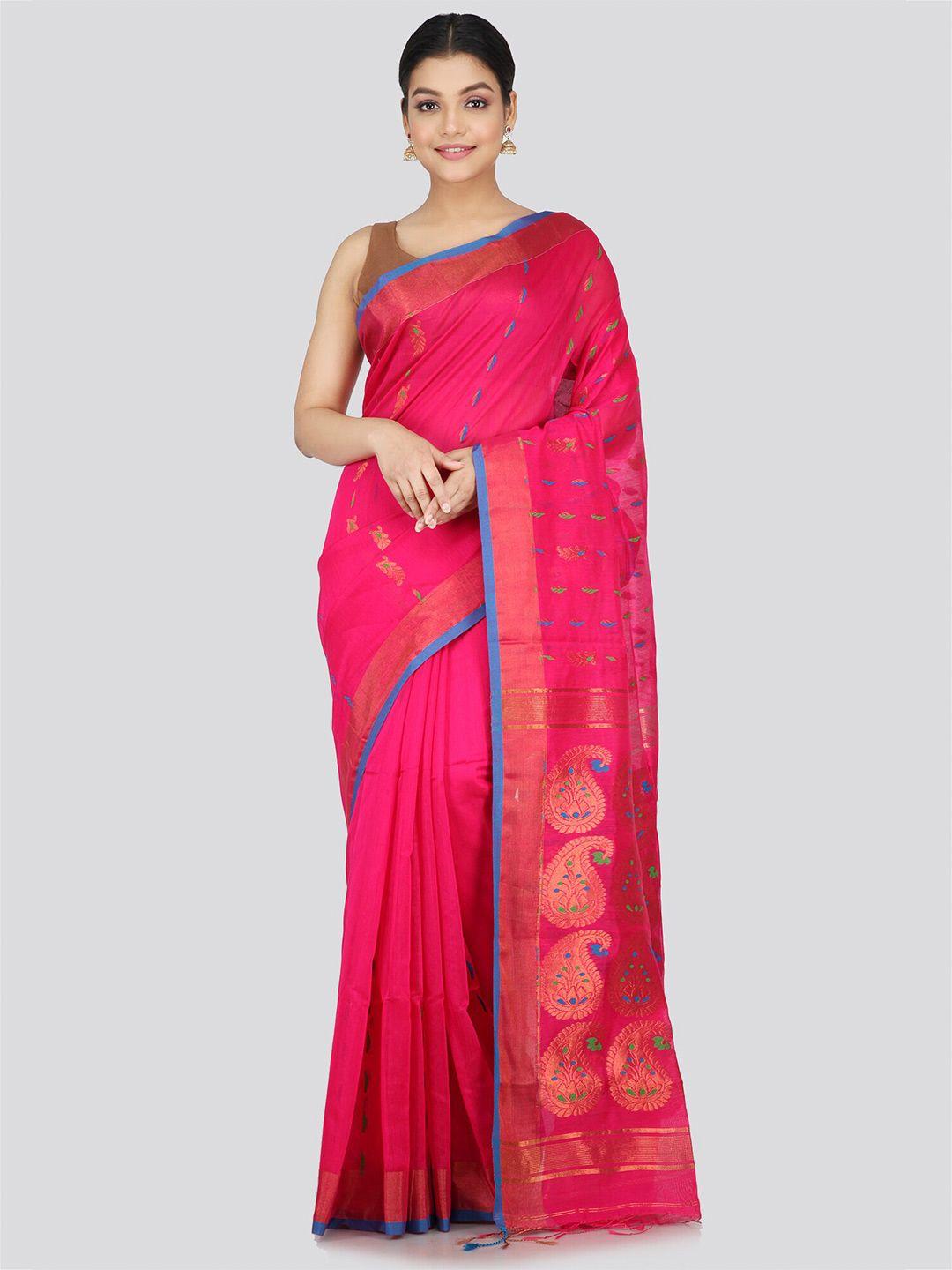 pinkloom ethnic motif woven design cotton silk saree