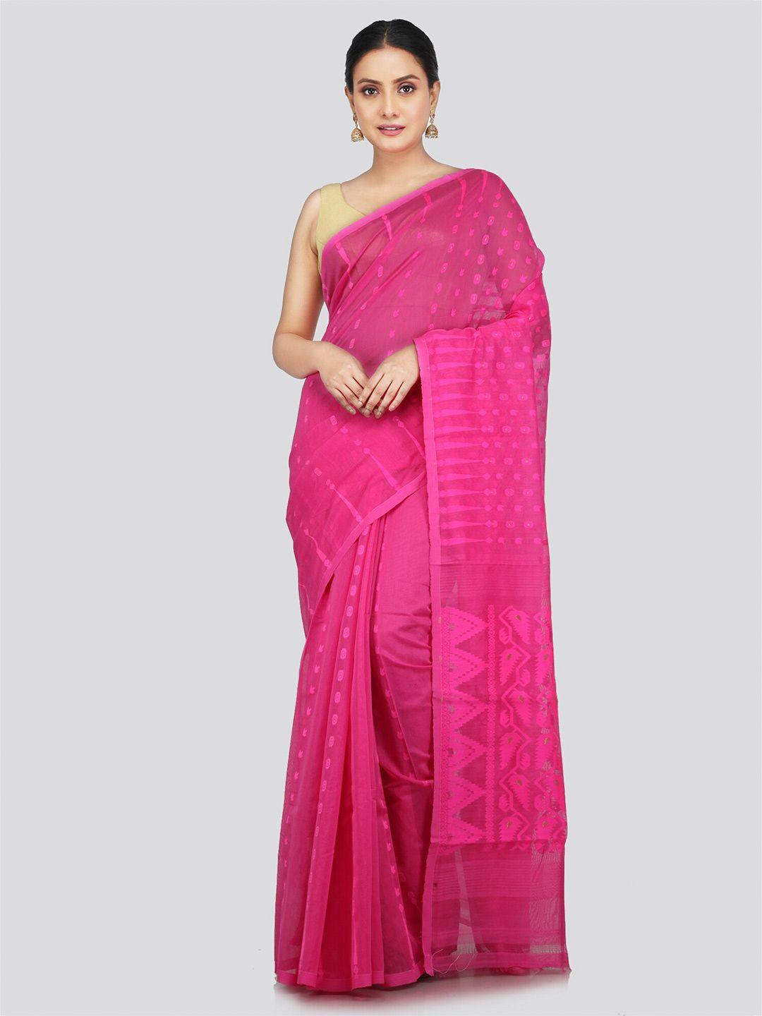 pinkloom ethnic motifs woven design pure cotton jamdani saree