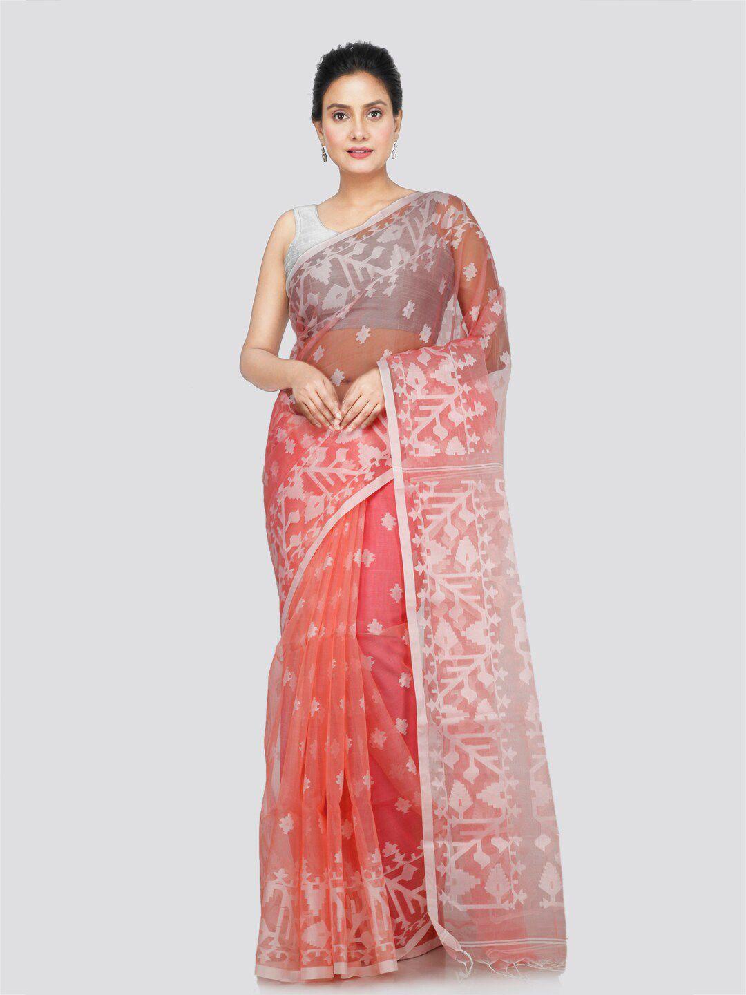 pinkloom ethnic motifs woven design silk blend jamdani saree