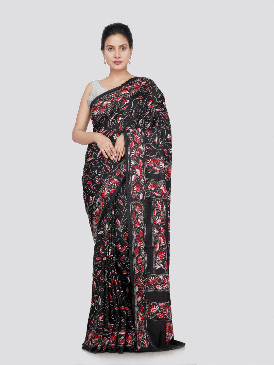 pinkloom floral kantha work saree