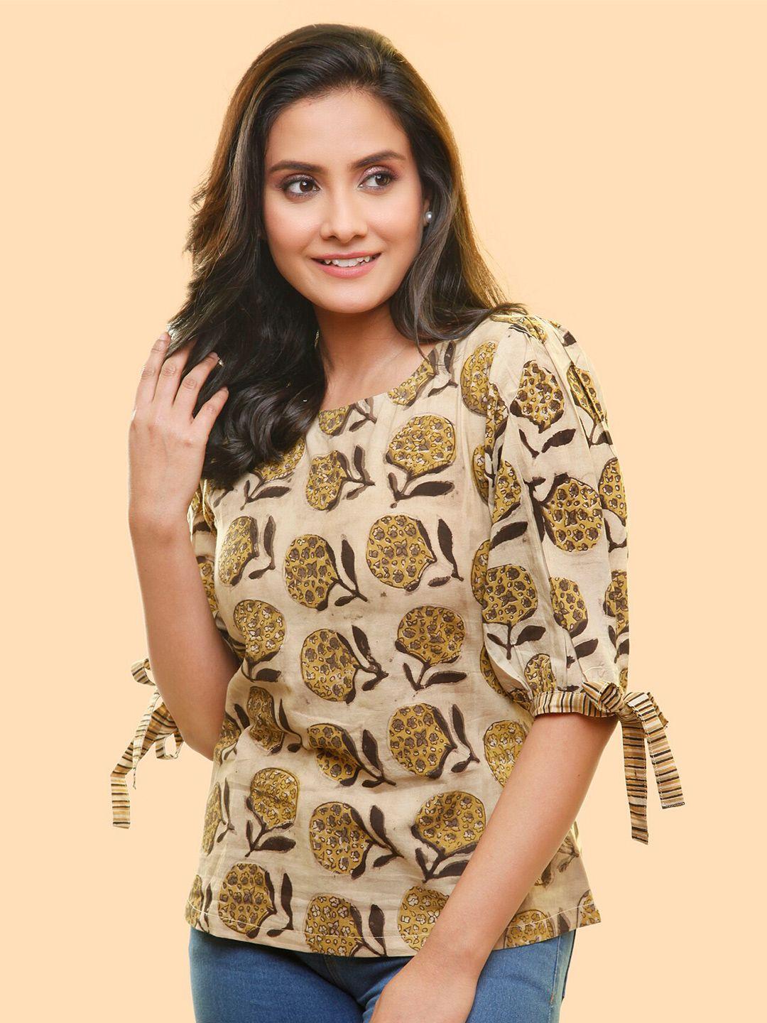 pinkloom floral printed puff sleeves cotton top