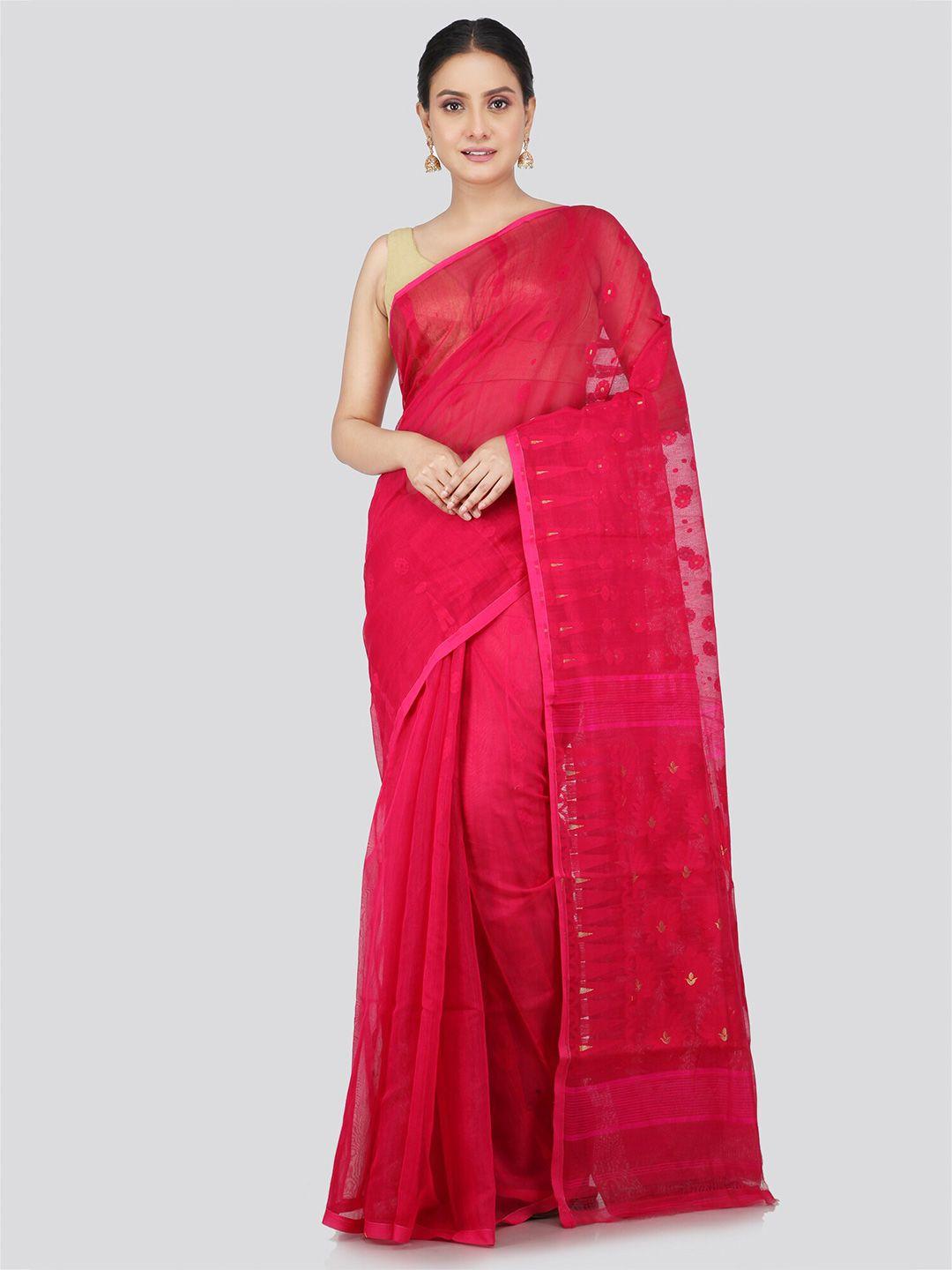 pinkloom floral woven design pure cotton jamdani saree