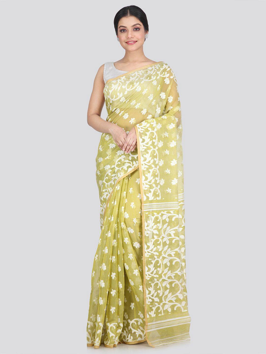 pinkloom floral woven design pure cotton saree