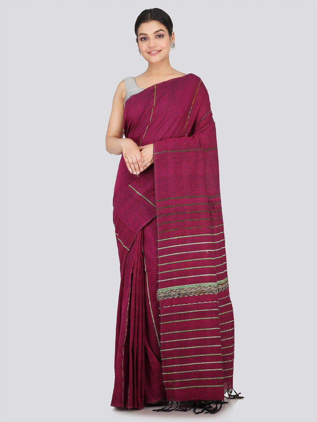 pinkloom maroon & green woven design pure cotton saree