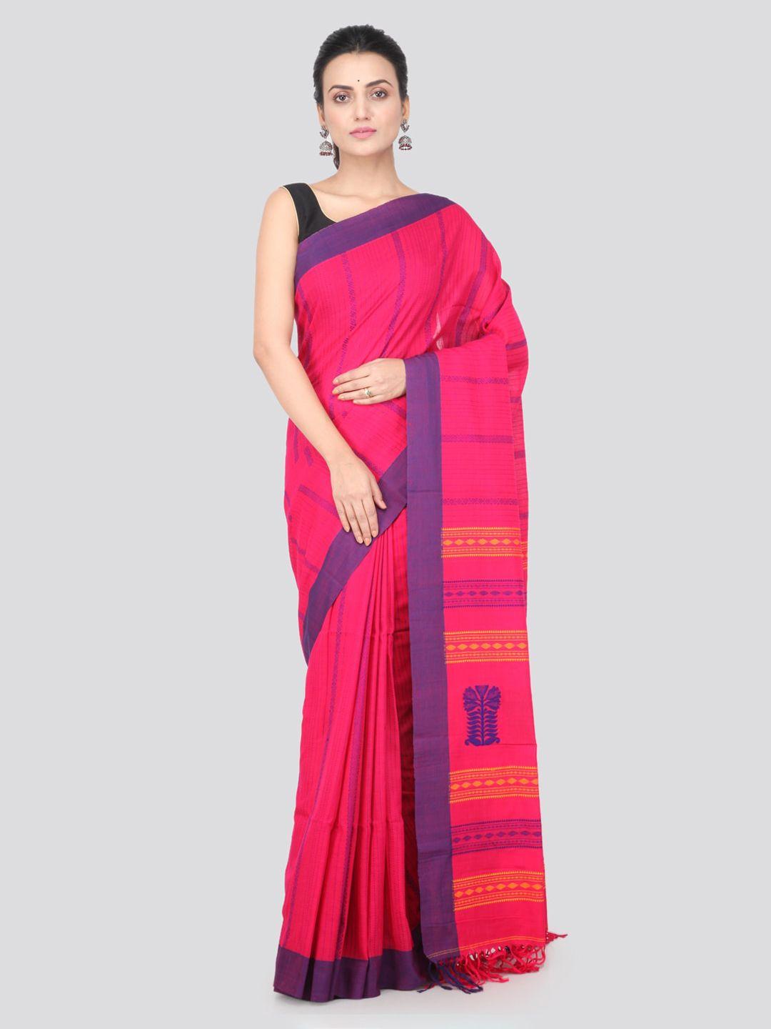 pinkloom pink & blue pure cotton woven design handloom sustainable saree