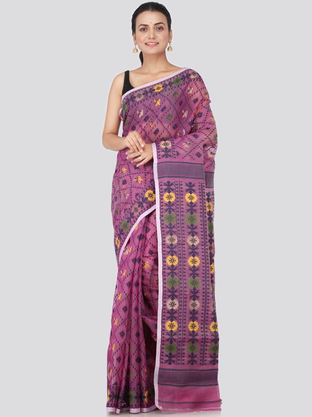 pinkloom pink pure cotton printed jamdani sustainable saree