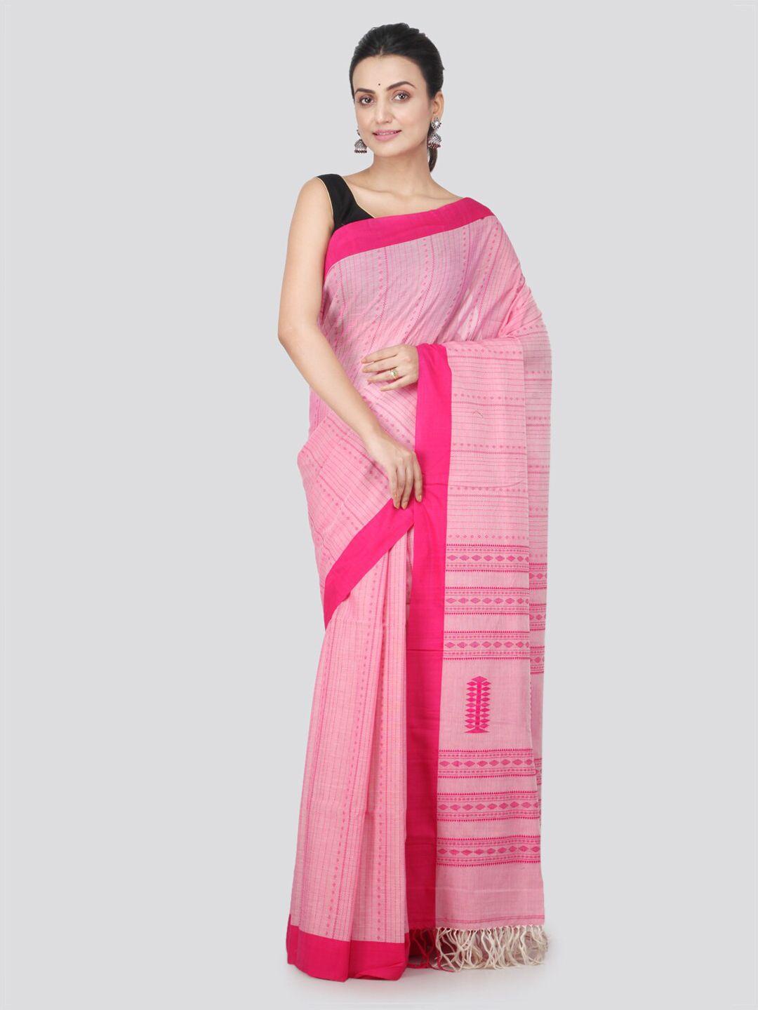 pinkloom pink pure cotton solid handloom sustainable saree