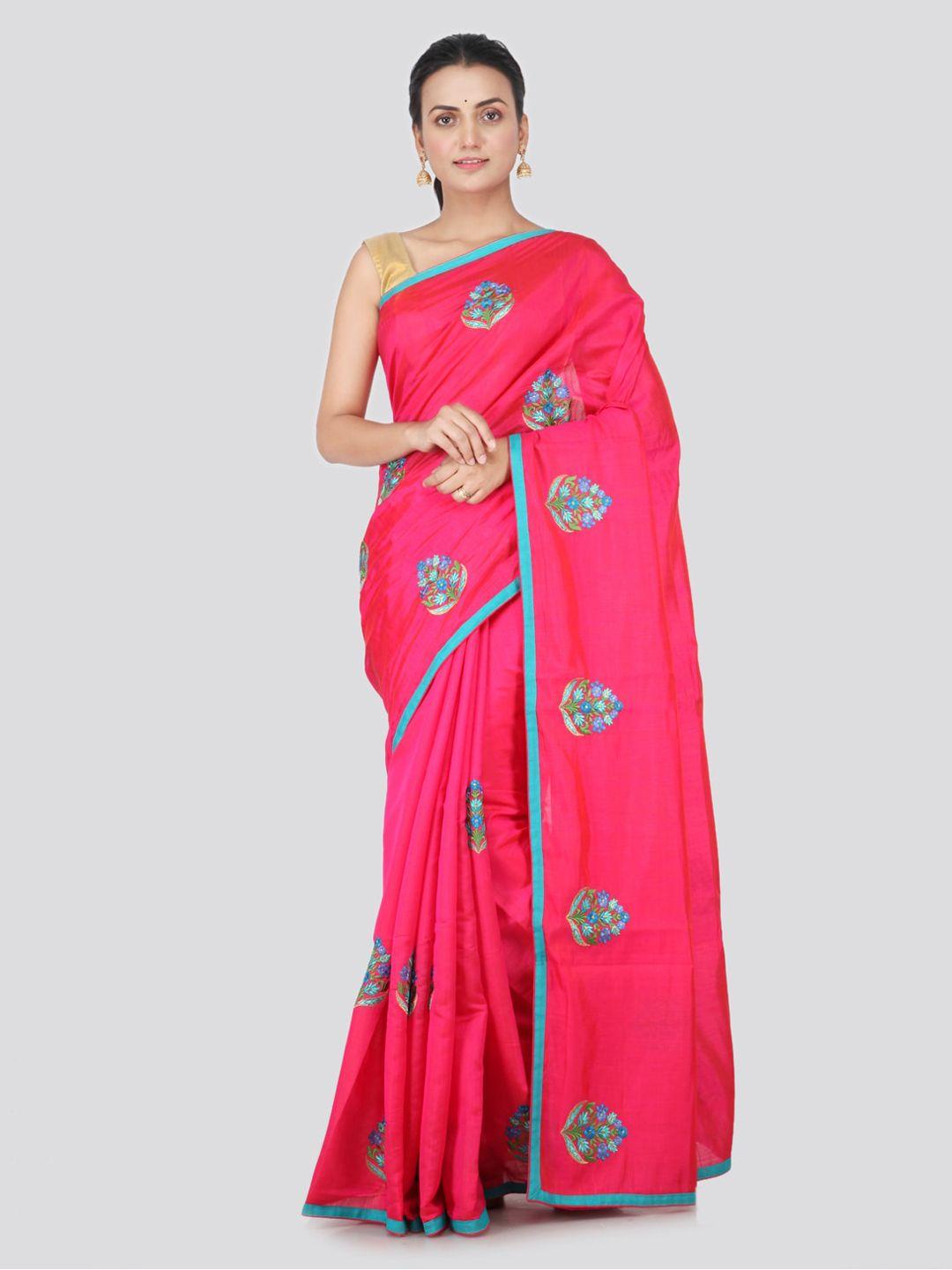 pinkloom pink pure silk embroidered jamdani saree
