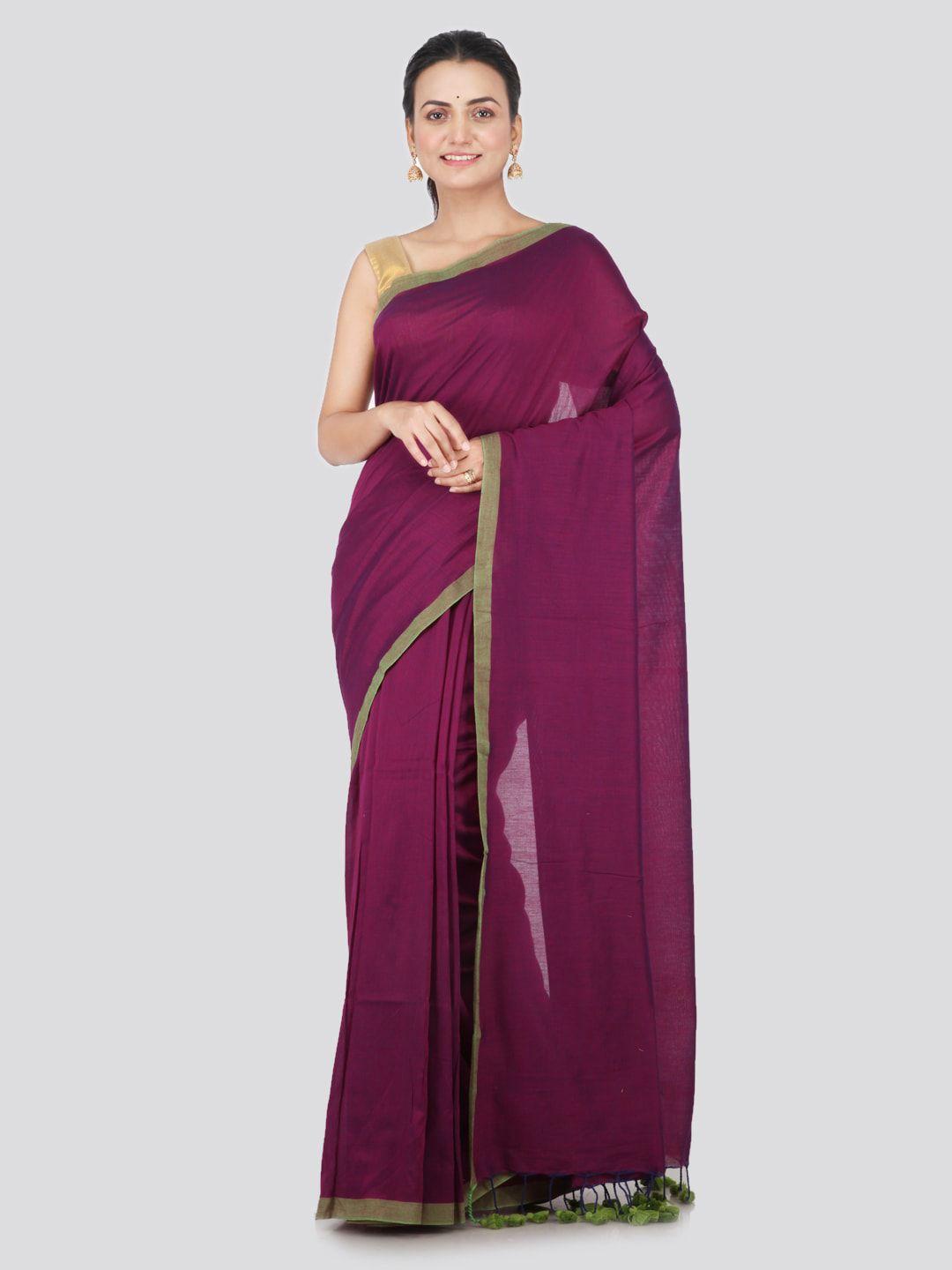 pinkloom violet solid pure cotton handloom sustainable saree