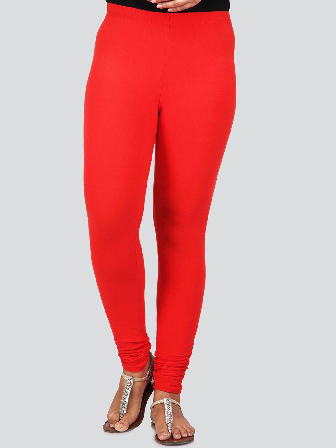 pinkloom women red solid churidar-length leggings