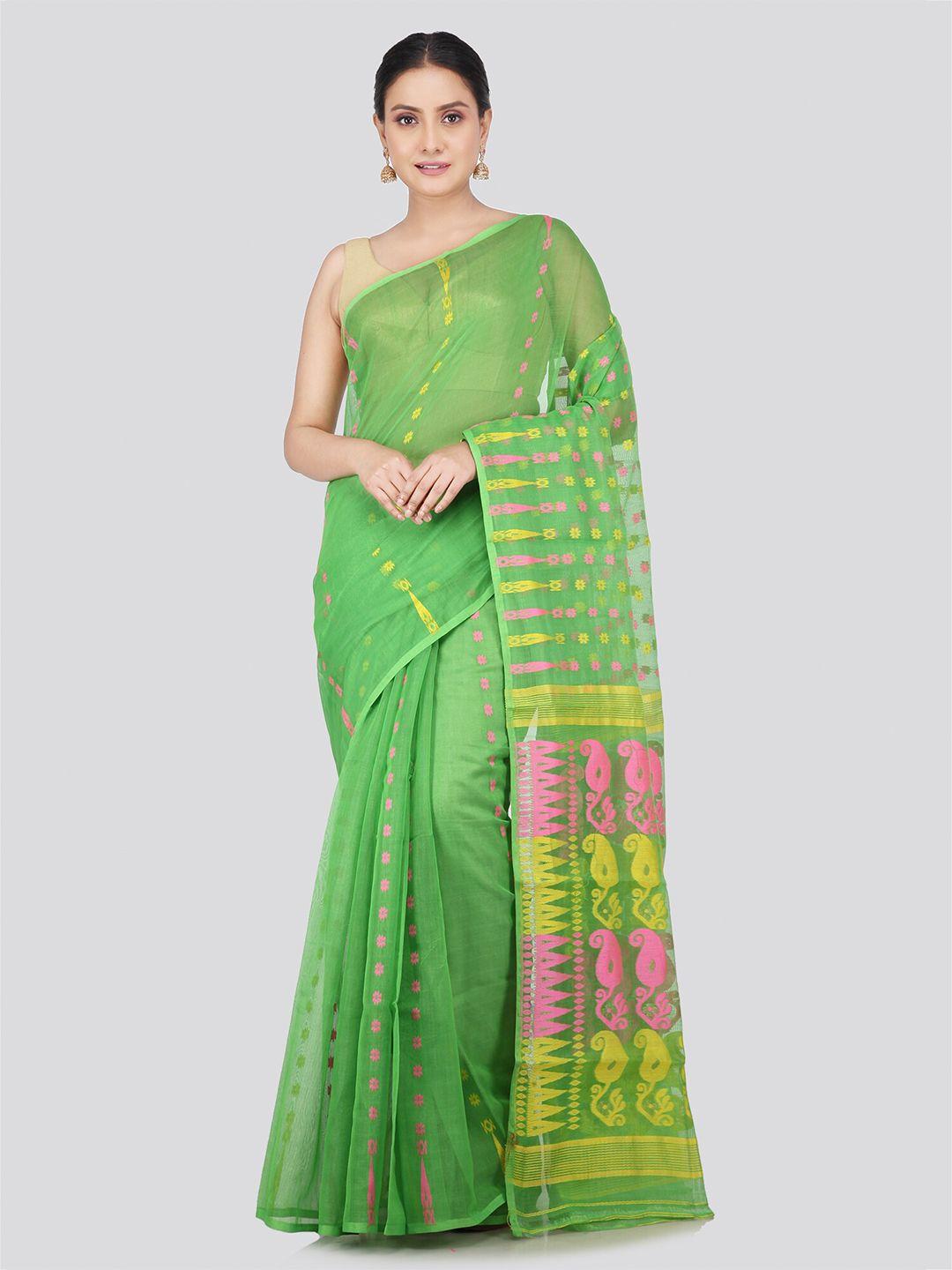 pinkloom woven design pure cotton jamdani saree