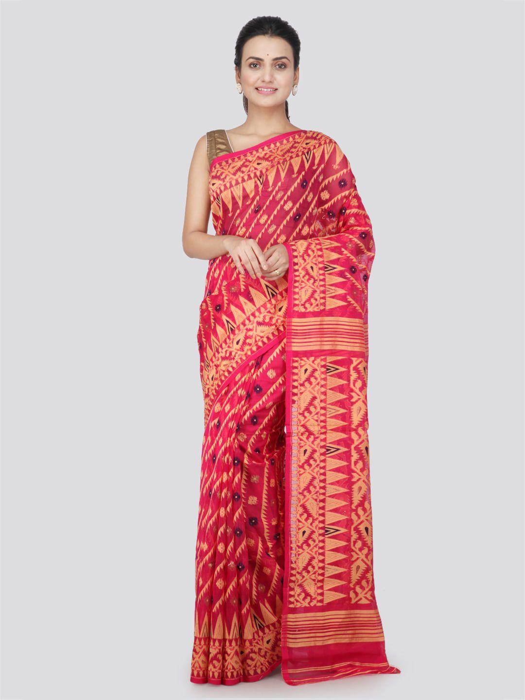 pinkloom woven design zari pure cotton jamdani saree