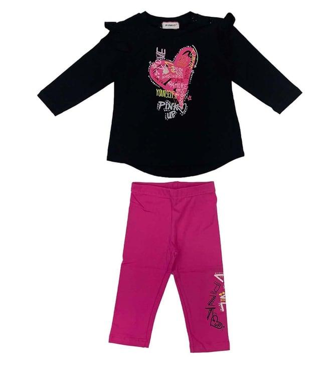 pinko kids black printed fitted top & pants